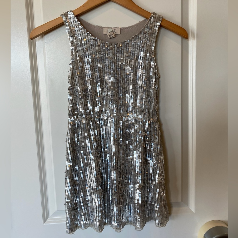 Peek Kids Silver Sequin Lined Tank Dress Size M (6-7)